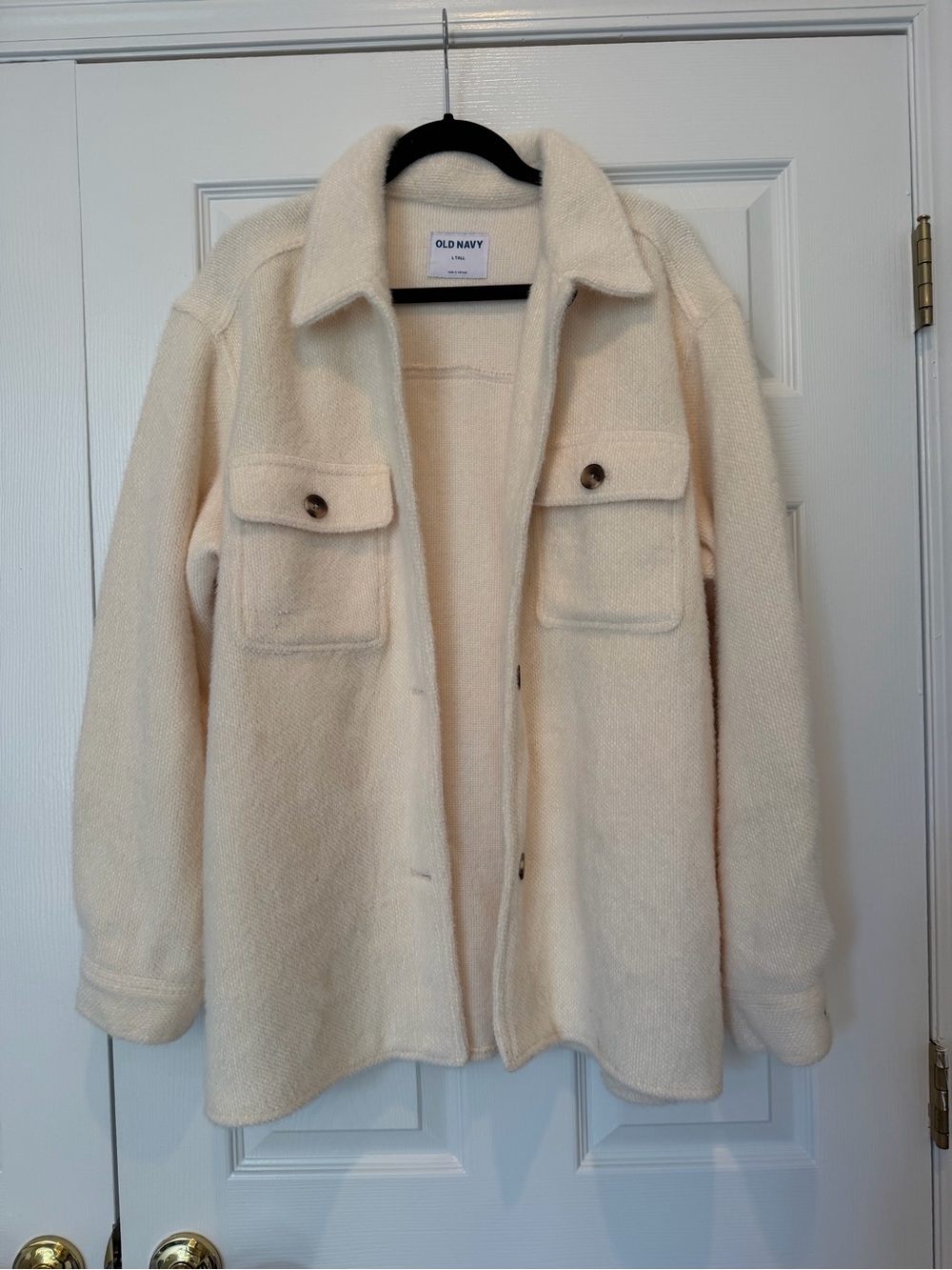 Old Navy Cream Textured Knit Oversized Shacket Shirt Jacket Size L Tall